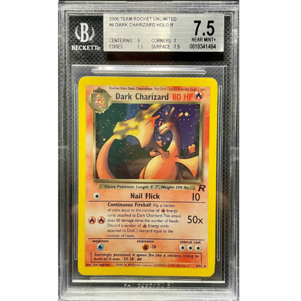 BECKETT 7.5 Dark Charizard Holo Reverse #004-Inglés